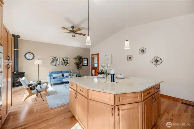 Family room with overhead fan.