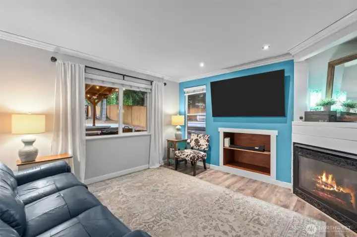 Snuggle up in front of the gas fireplace.