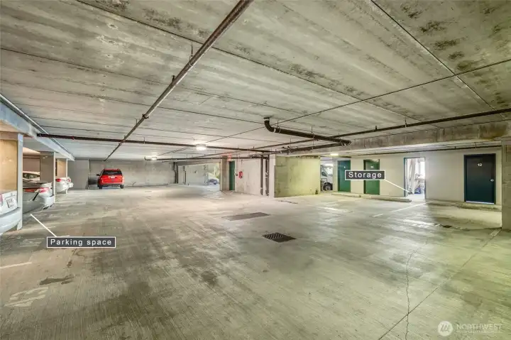 Parking garage. One space, with storage locker.
