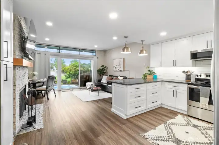 Open kitchen, living eating area