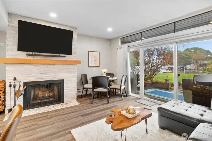 Wood burning fireplace, lovely wood beam fireplace