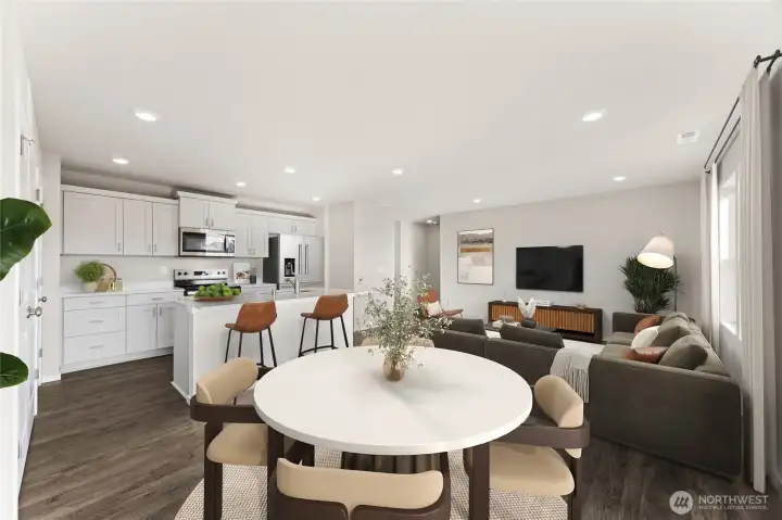 Open concept through kitchen and living room.