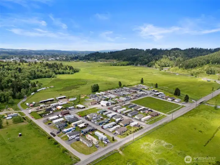 Bird’s-eye view showcasing the surrounding neighborhood.