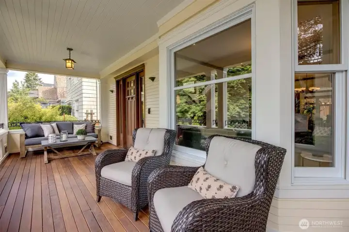 Gracious front porch has durable and beautiful Ipe wood!