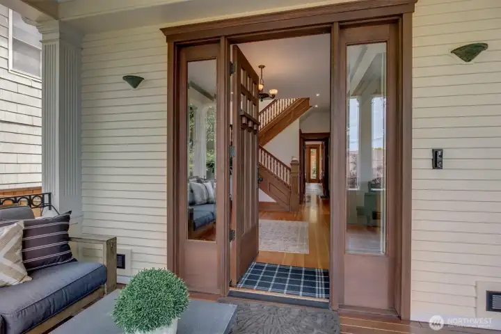 Pretty front door leads to large entry.