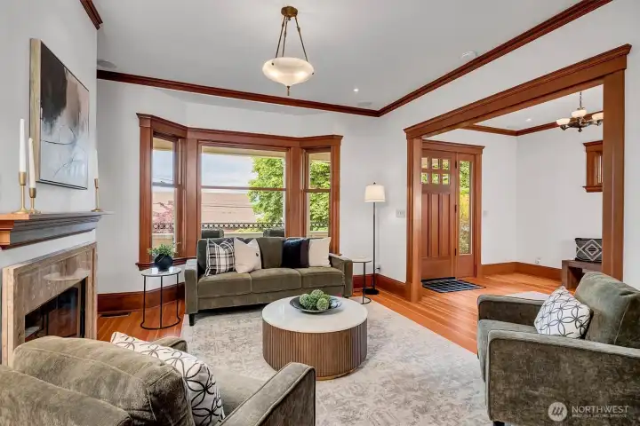 Living Room with beautiful moulding.