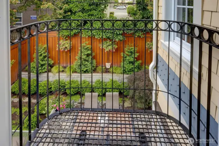 Juliet Balcony overlooks pretty garden and patio!