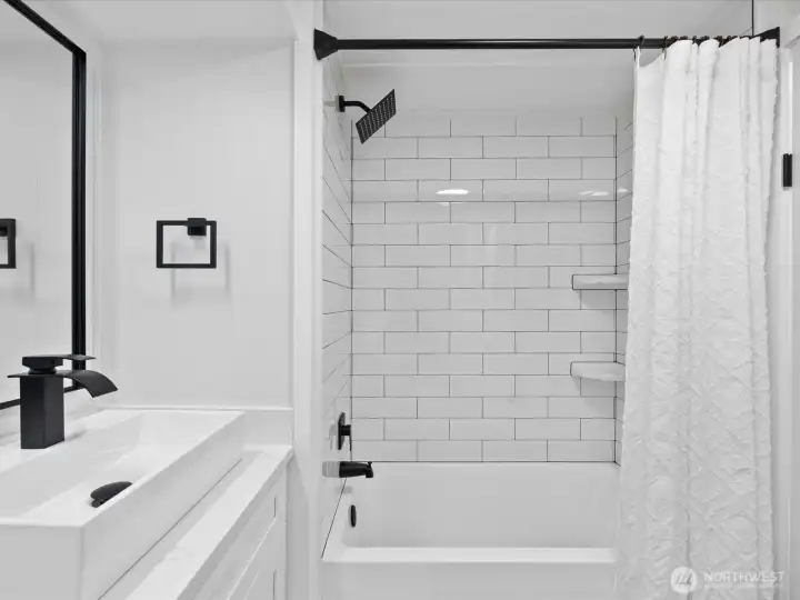 Deep bath tub and new tile surround
