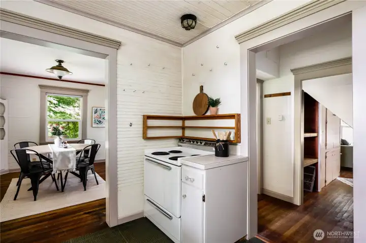 Pantry space under stairs. Pantry space under stairs.