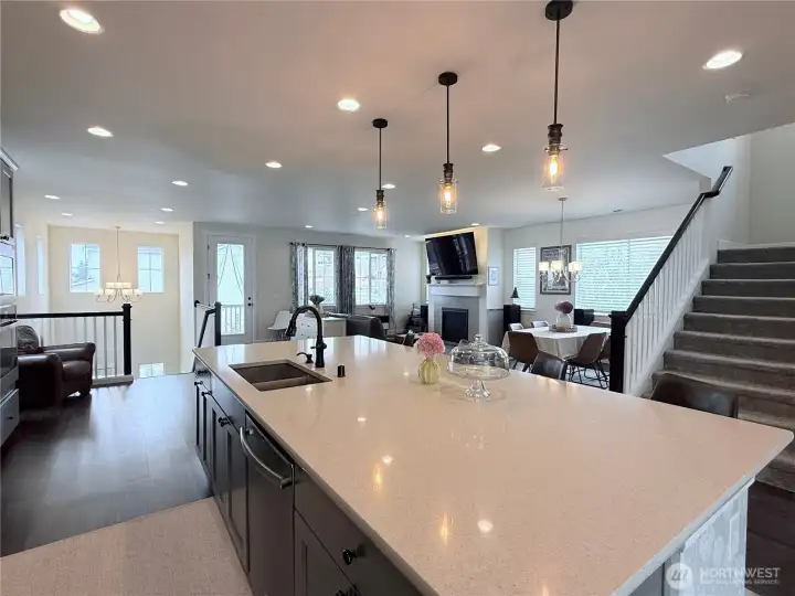 MASSIVE quartz kitchen island with bar