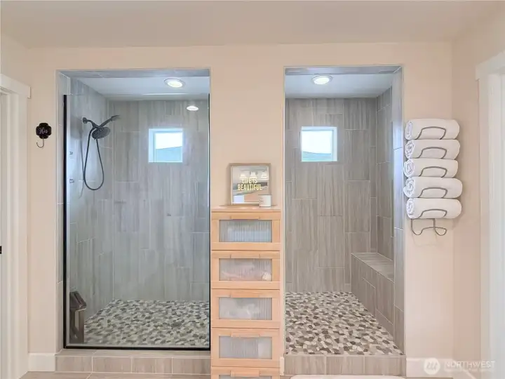 Double sized fully tiled spa shower