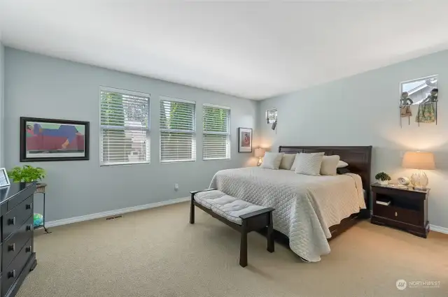 Peaceful and relaxing spacious primary bedroom.