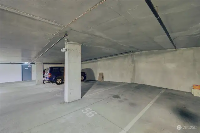 Unit 202 owns this parking space in the secure garage. Not all condos on Capitol Hill have their own deeded parking spaces, but the Marq does and this adds value to each condo home.