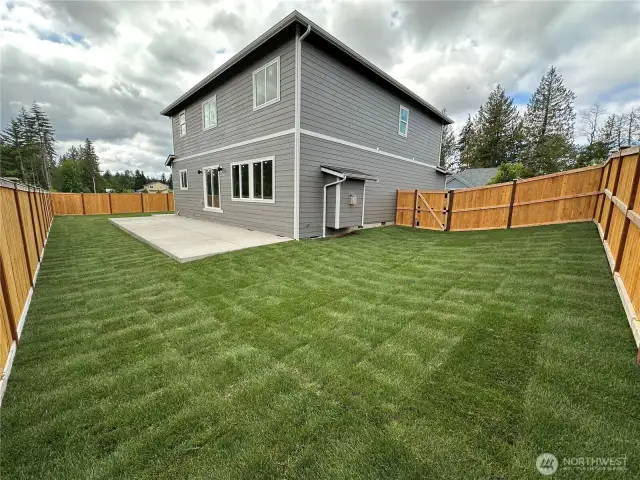 Big backyard with large concrete patio for entertaining