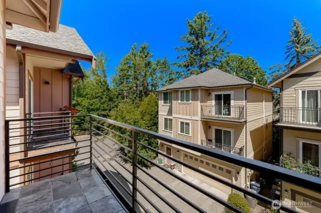 Balcony off the dining room overlooking a community of 4 homes.