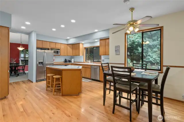 Kitchen with island and casual dining area