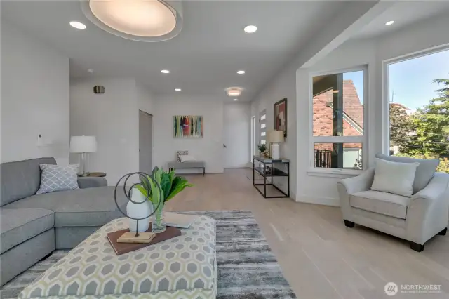 Unit B living room looking toward the entry.