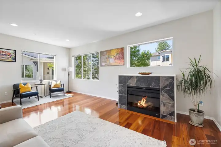 View #3 of Living Room with electric fireplace, reading space and Brazilian hardwood floors
