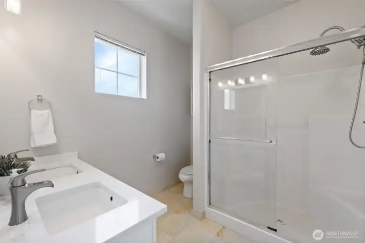 View of Primary bath vanity and shower