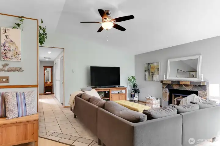 Wood stove insert to stay cozy all winter and AC to stay cool in the summer