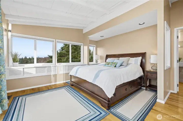 Custom built-in storage and room enough for a king-sized bed.