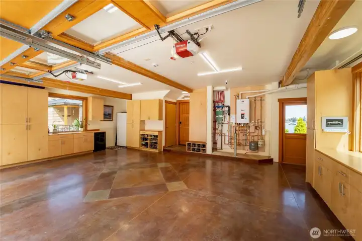 Generously sized garage with a view