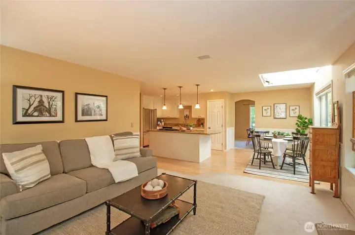 Large open concept living, dining and kitchen eating space