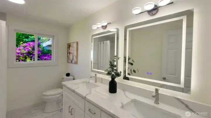 Dual Sink Bathroom with LED Light Up Touch mirrors