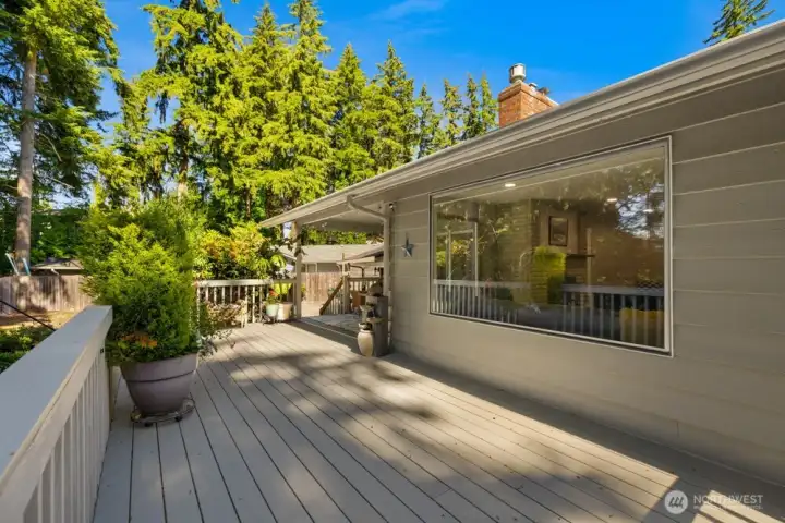 Large and wide deck overlooking the back yard