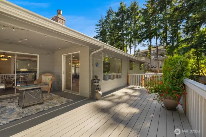 Covered patio connected to the expansive deck