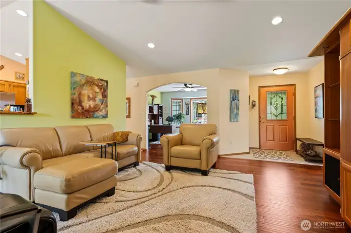 Open-concept living area with welcoming entry.