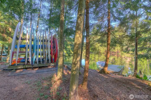 Storage for kayaks, paddle boards, canoes and more available to owners.