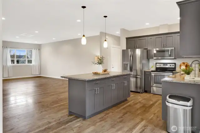 Kitchen and living room view.