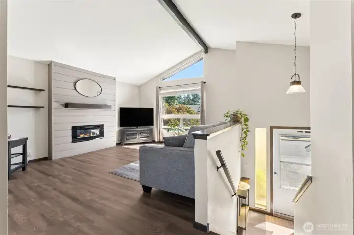 Spacious living area with vaulted ceilings