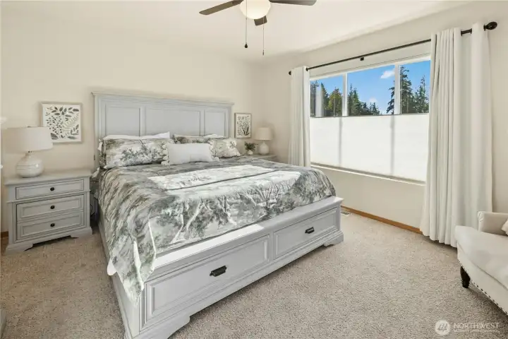 Primary Bedroom with seasonal Olympic Mt views