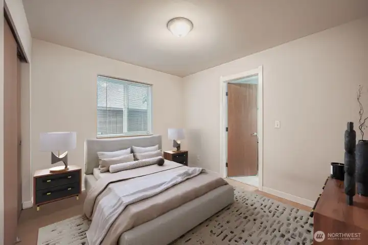 Main floor private bedroom with attached bathroom