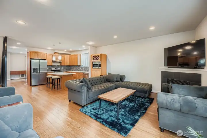 Living room area looking back at kitchen