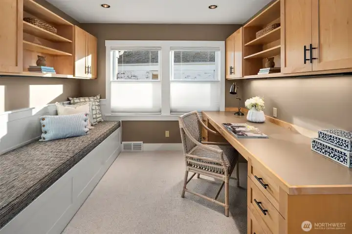 2nd bedroom on Main currently configured as an office with high quality built-ins. Could be changed back to bedroom.