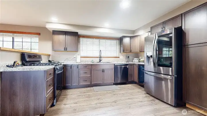 Kitchen with all new cabinets, countertops, and appliances.