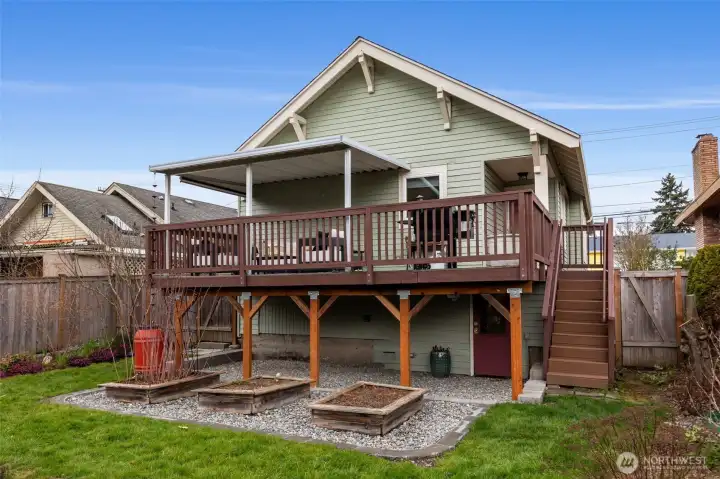 Deck overlooks the garden beds.