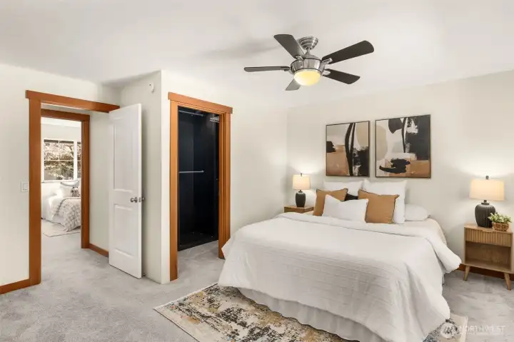 Primary bedroom with large walk in closet