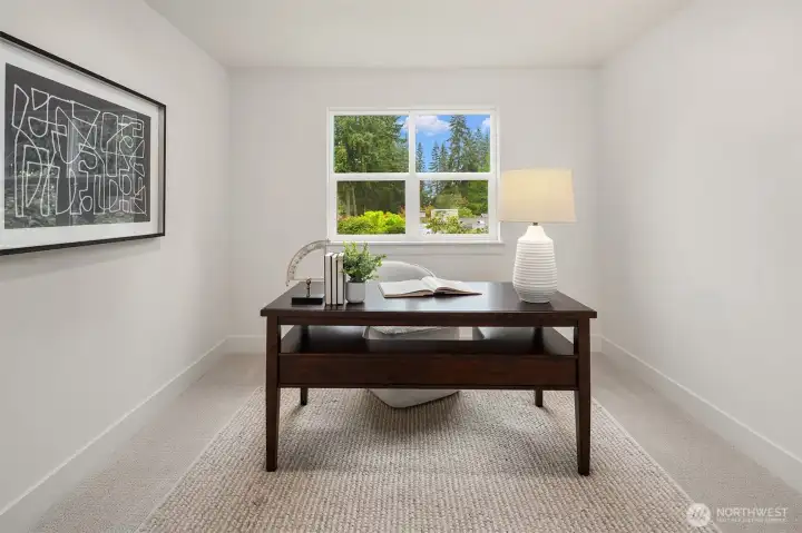 Zoom room-office or extra finished room with double French glass doors.