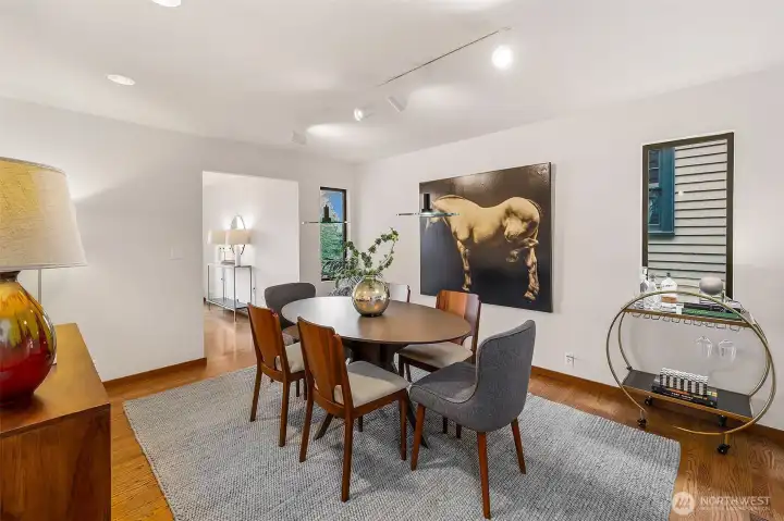 The dining room is on the 2nd level and sits on the south side of the house.
