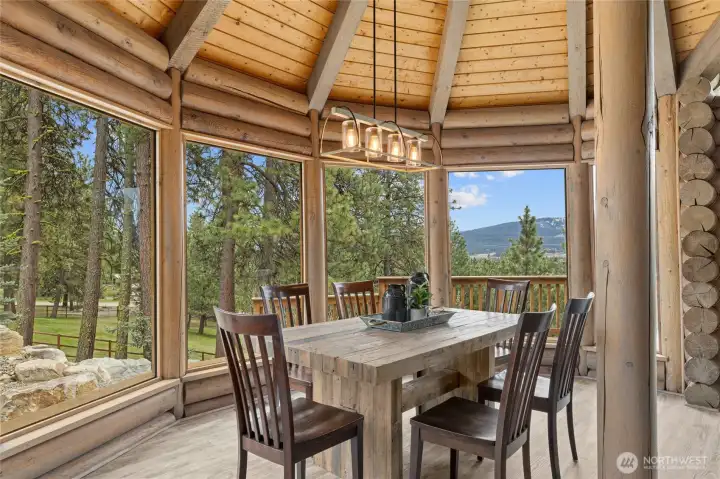 The bay window dining room is simply stunning.