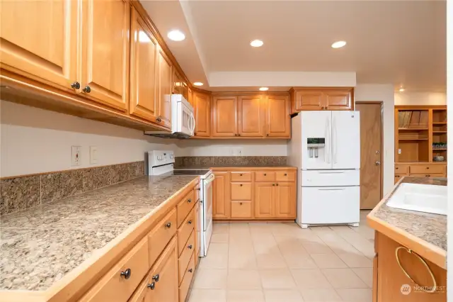 Kitchen has tons of counter space.