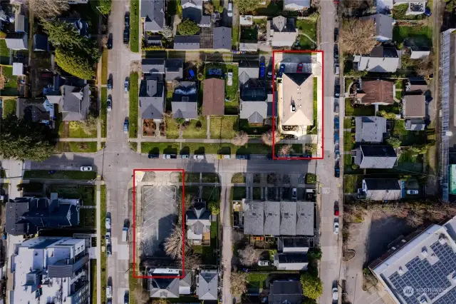 Two Corner Lots, 5,000 square feet Parcels each included in this listing. One is the 3,500 square foot building, the other was being used as a parking lot.