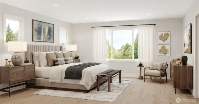 Rendering of inviting primary bedroom.