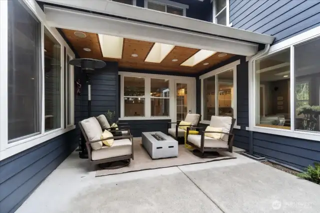 Courtyard features partial covering with skylights.