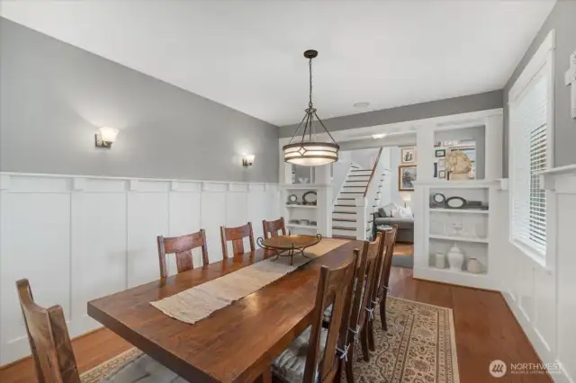 Dining room also features inset shelves for china.