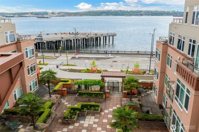 Photo taken from rooftop deck of views and main entrance court yard
